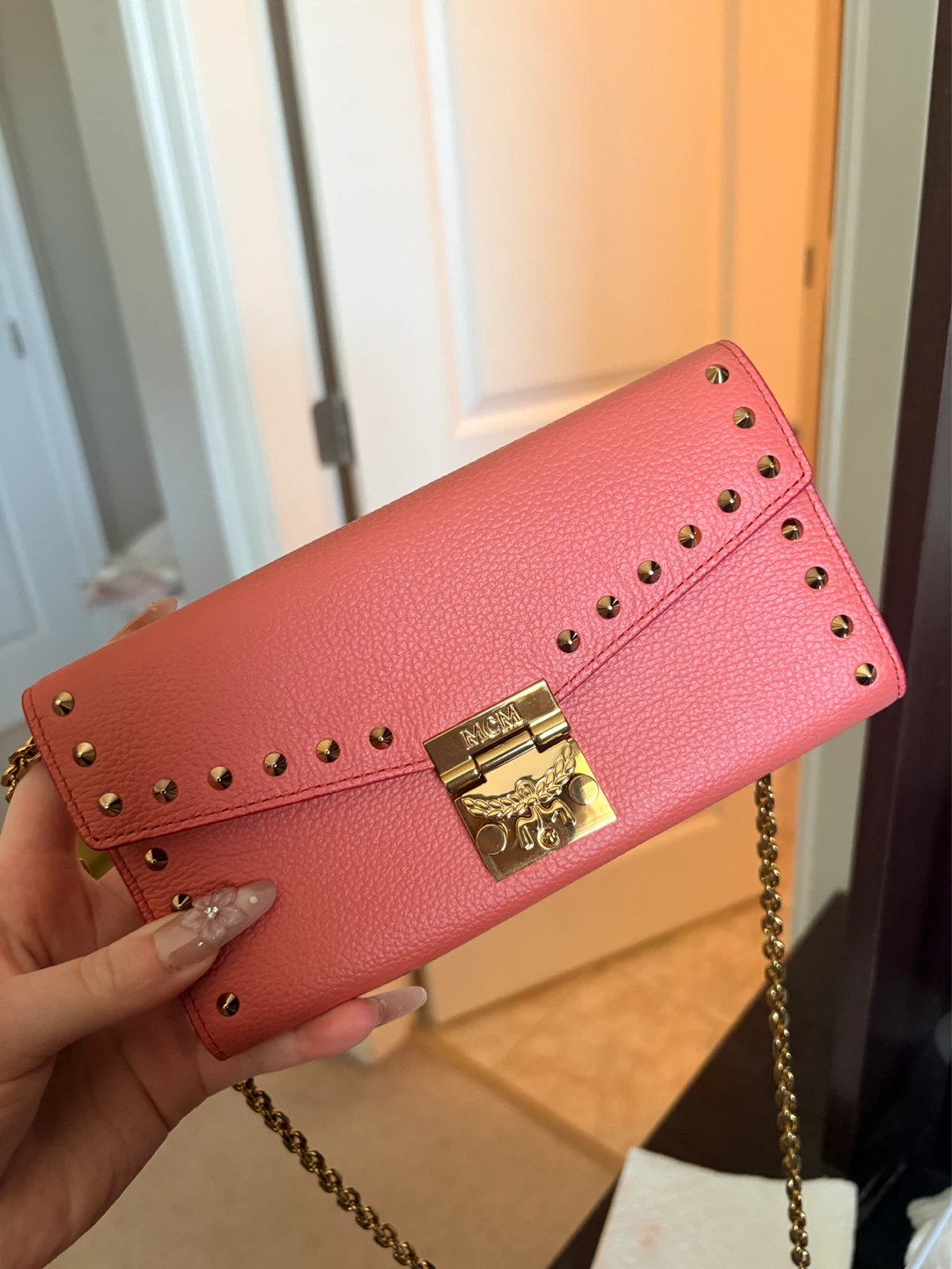 MCM Studded Pink Leather Wallet with Chain（ authentic) - photo 2