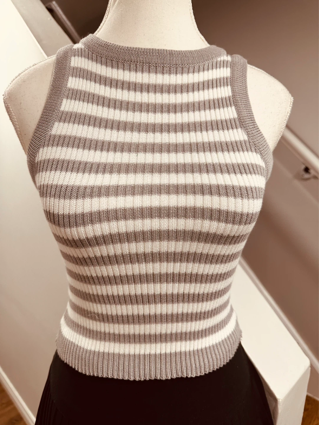 Buy 1 take 1 Striped Ribbed Knit Tank Top - Grey and White