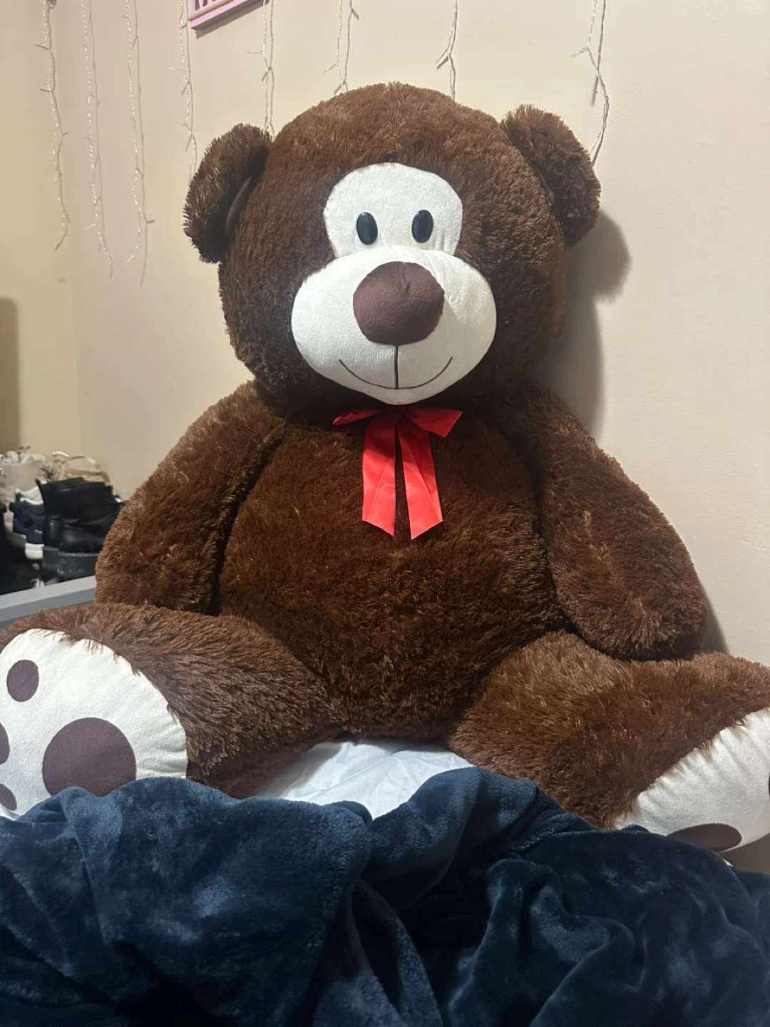 Giant Brown Teddy Bear with Red Bow