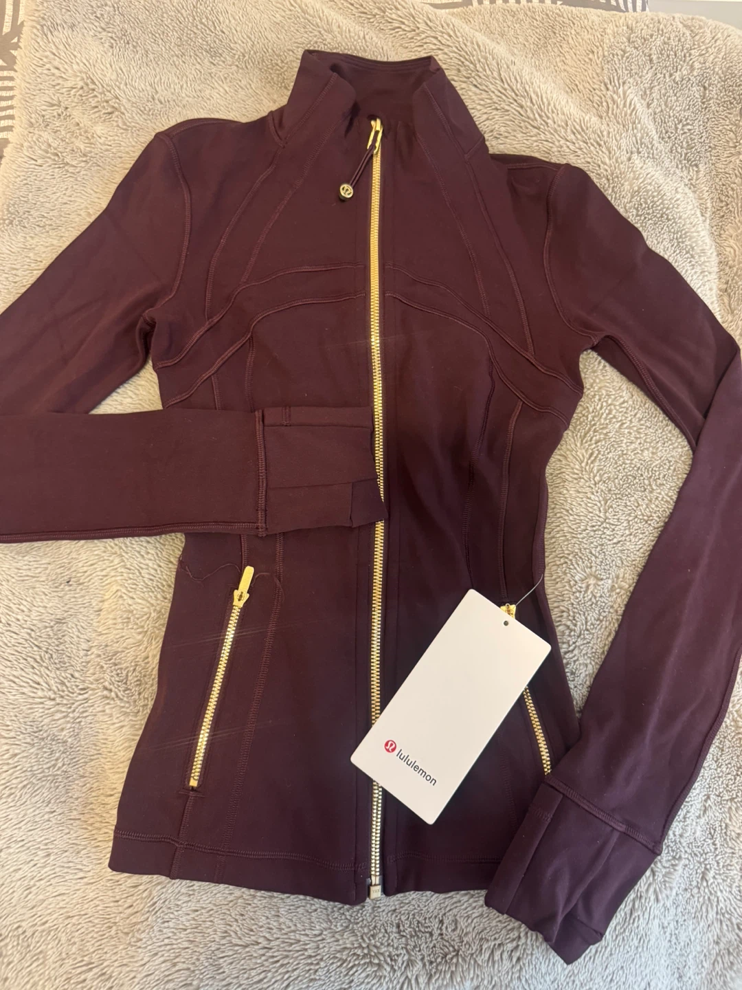 Lululemon Burgundy Full-Zip Jacket with Gold Zippers