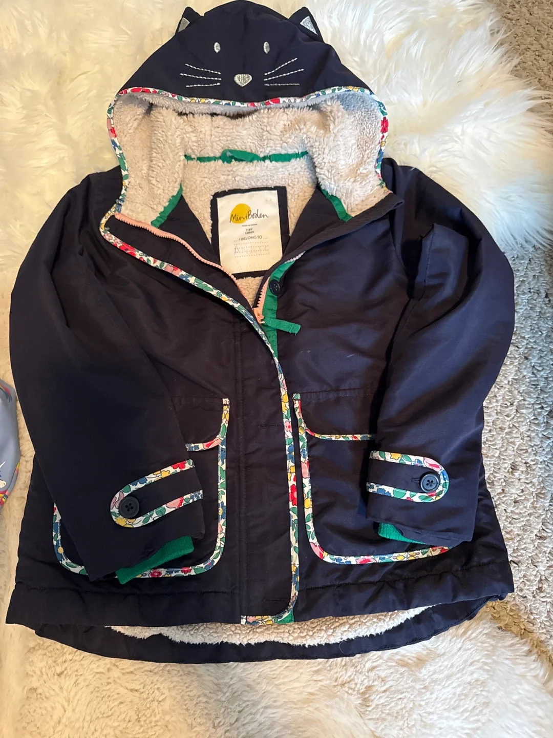 Mini Boden Navy Cat Ears Hooded Jacket