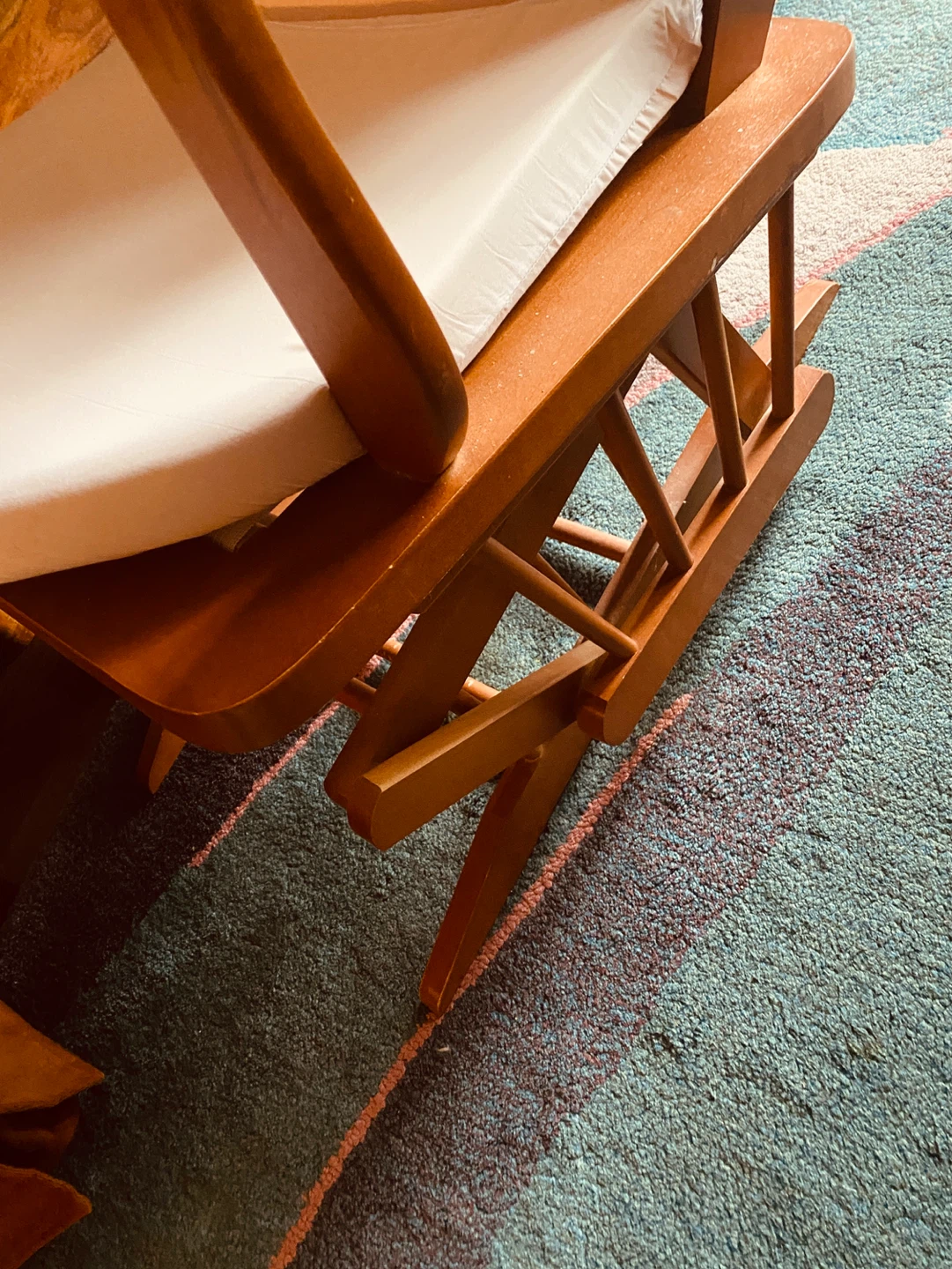 Wooden Glider Chair with White Cushions - photo 2