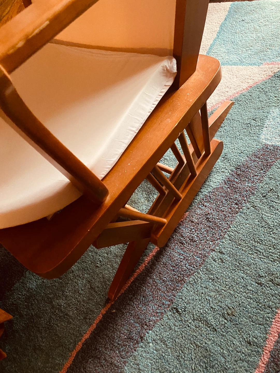 Wooden Glider Chair with White Cushions - photo 3