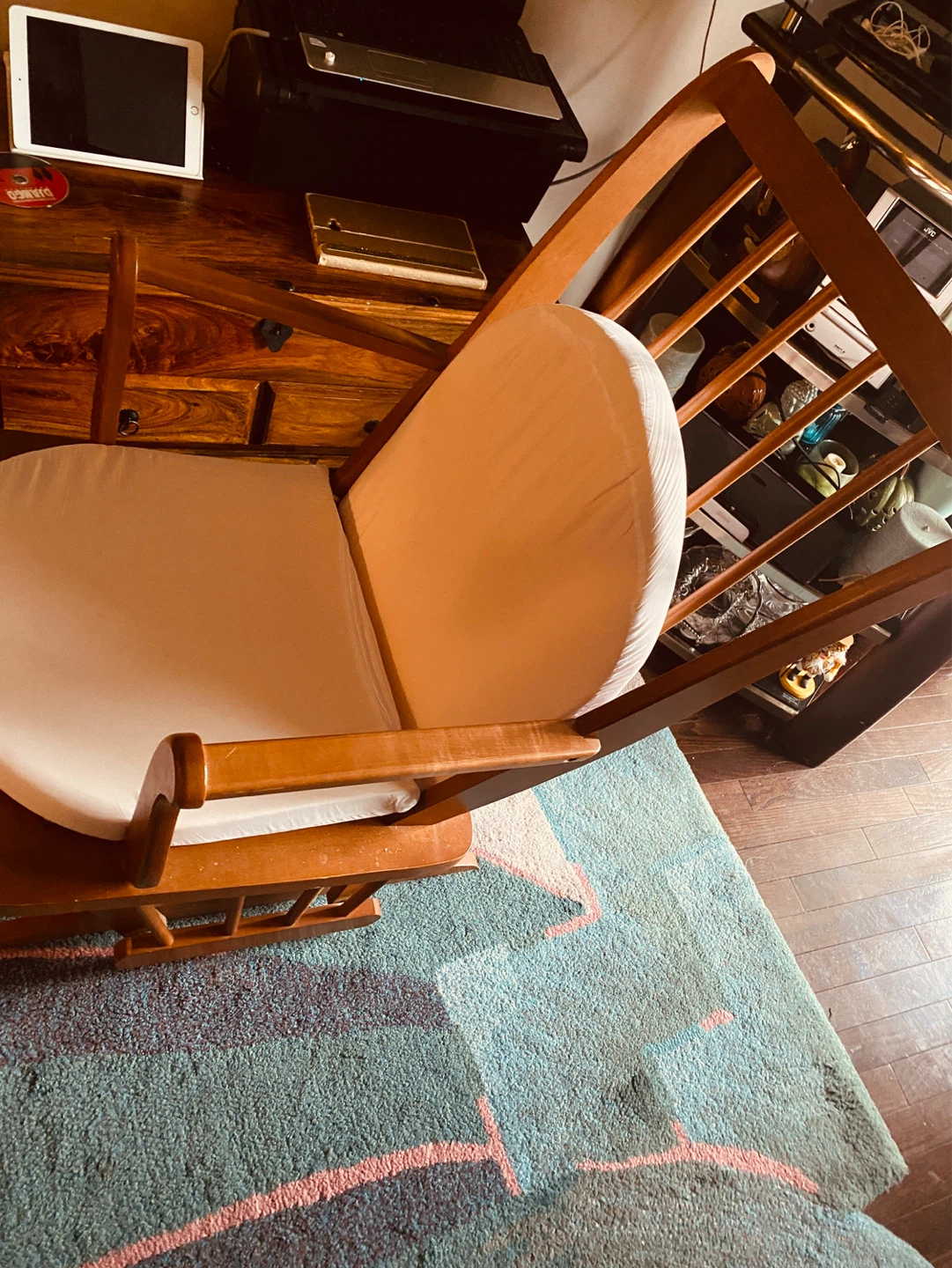 Wooden Glider Chair with White Cushions - photo 4