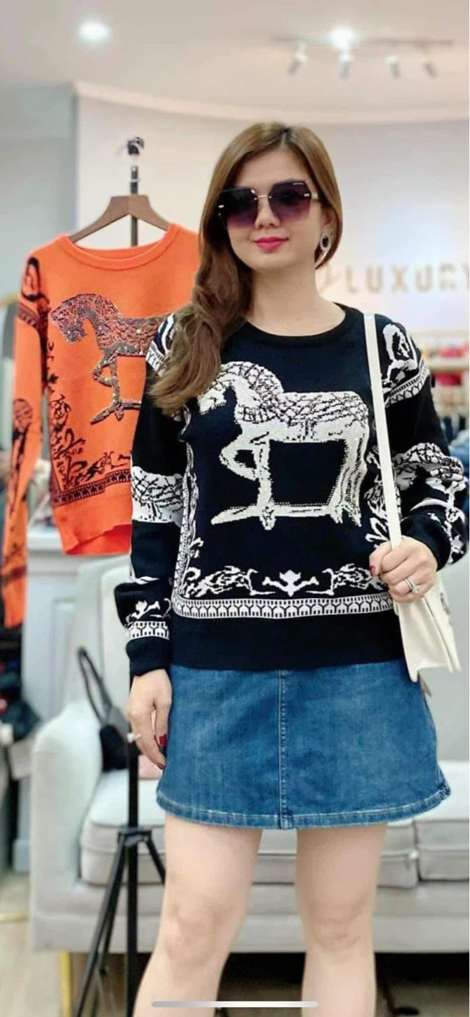 Black and White Horse Print Sweater
