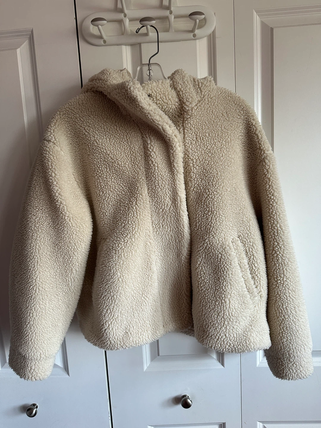 ZARA Cream Teddy Fleece Hooded Jacket - Size S