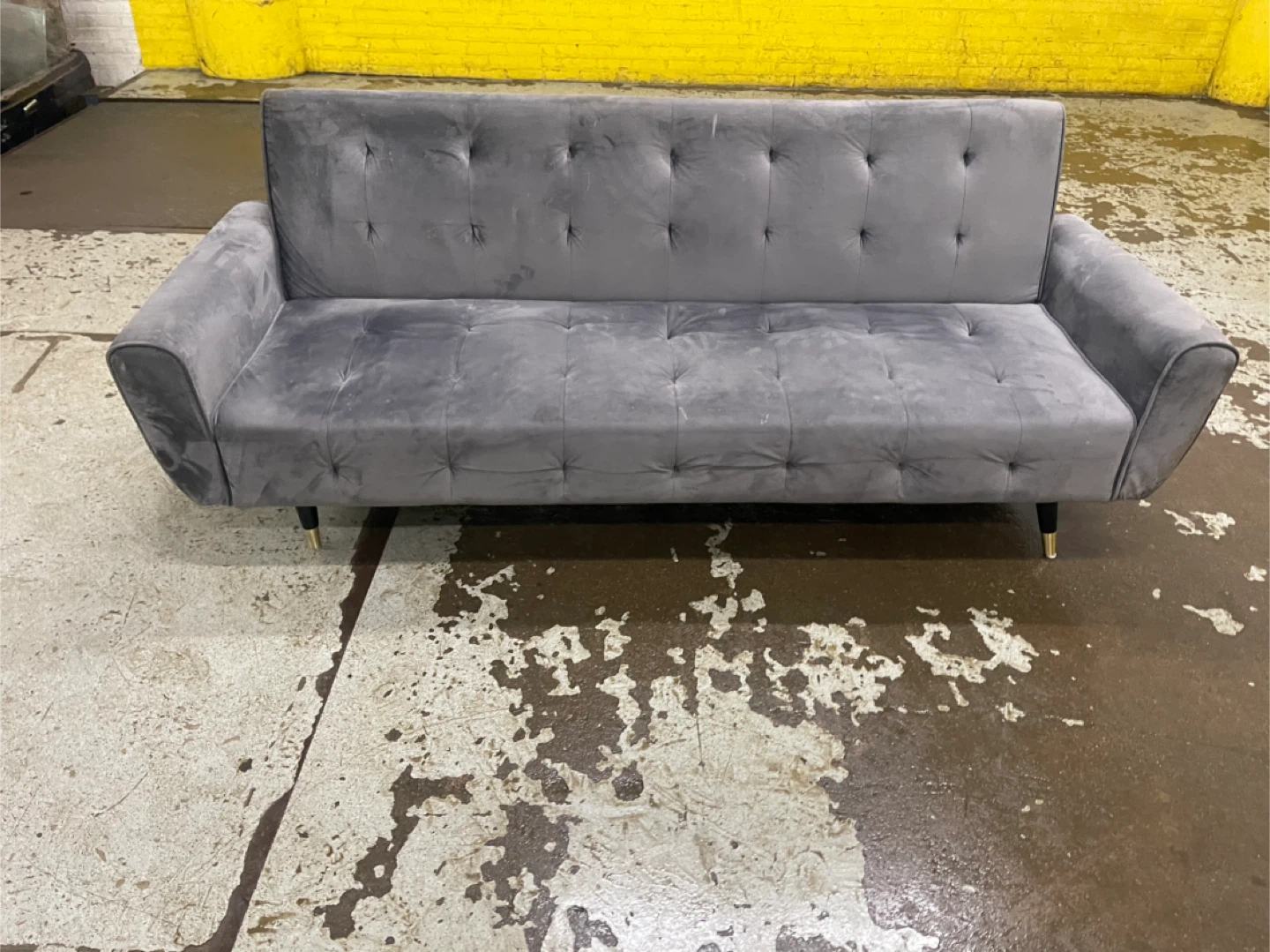Gray Velvet Tufted Sofa Bed