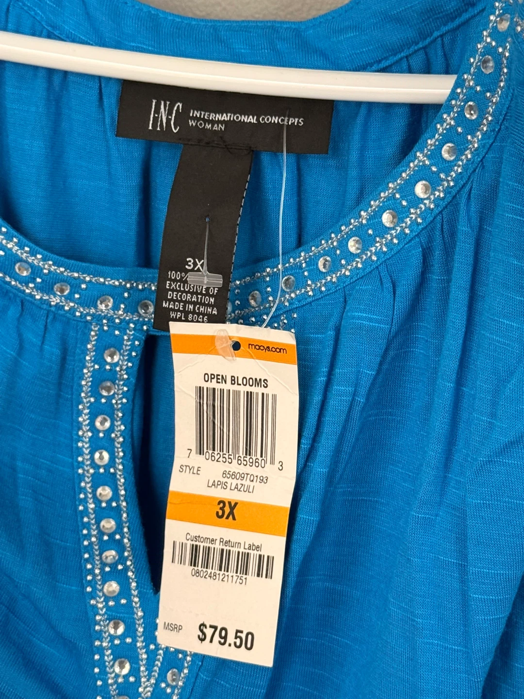 INC Blue Embellished Tunic Top 3X Brand New $79.50 - photo 2