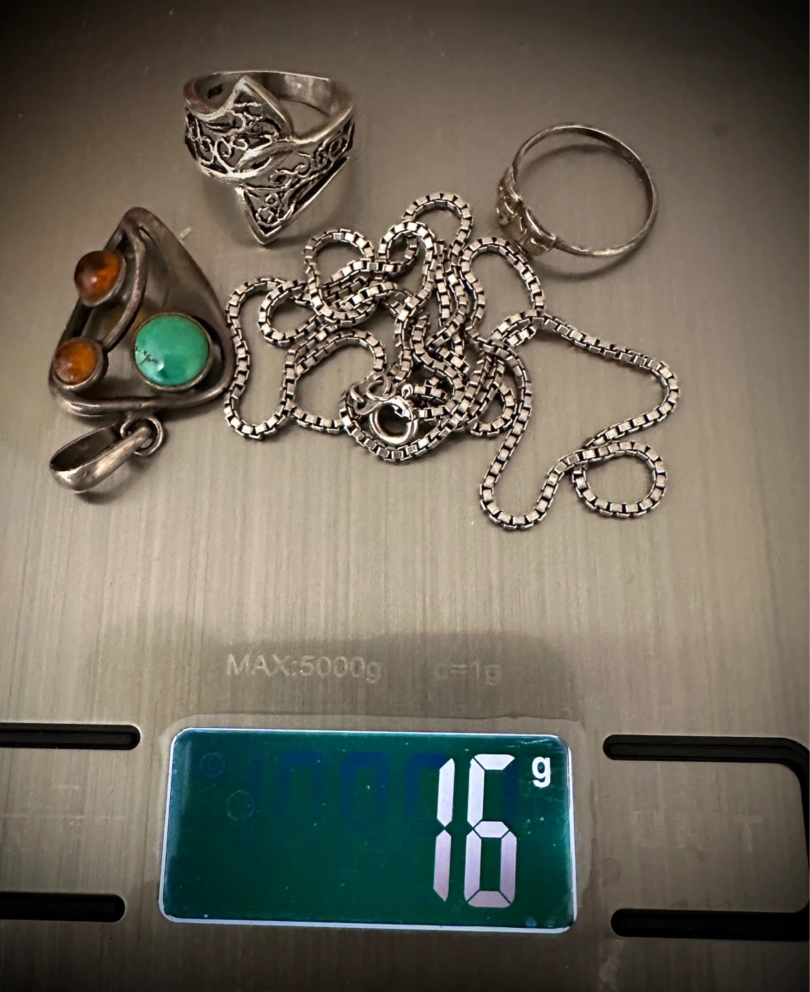 16gm Sterling Silver Pendant, Rings & Chain Set with Gemstones - photo 5