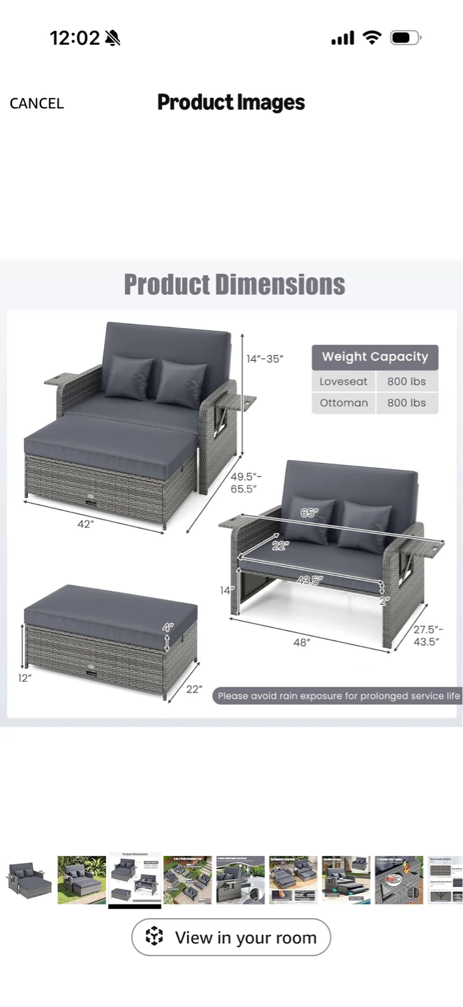 Grey Rattan Loveseat with Ottoman - photo 2