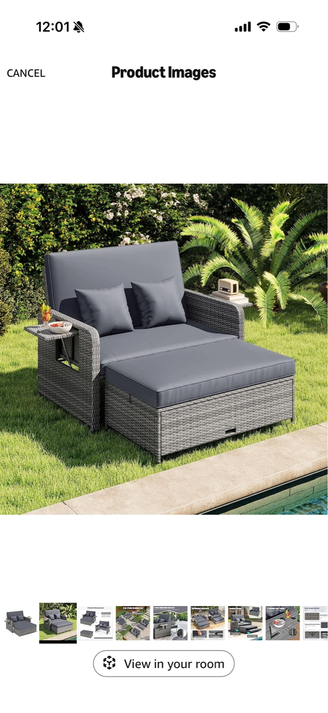 Grey Rattan Loveseat with Ottoman