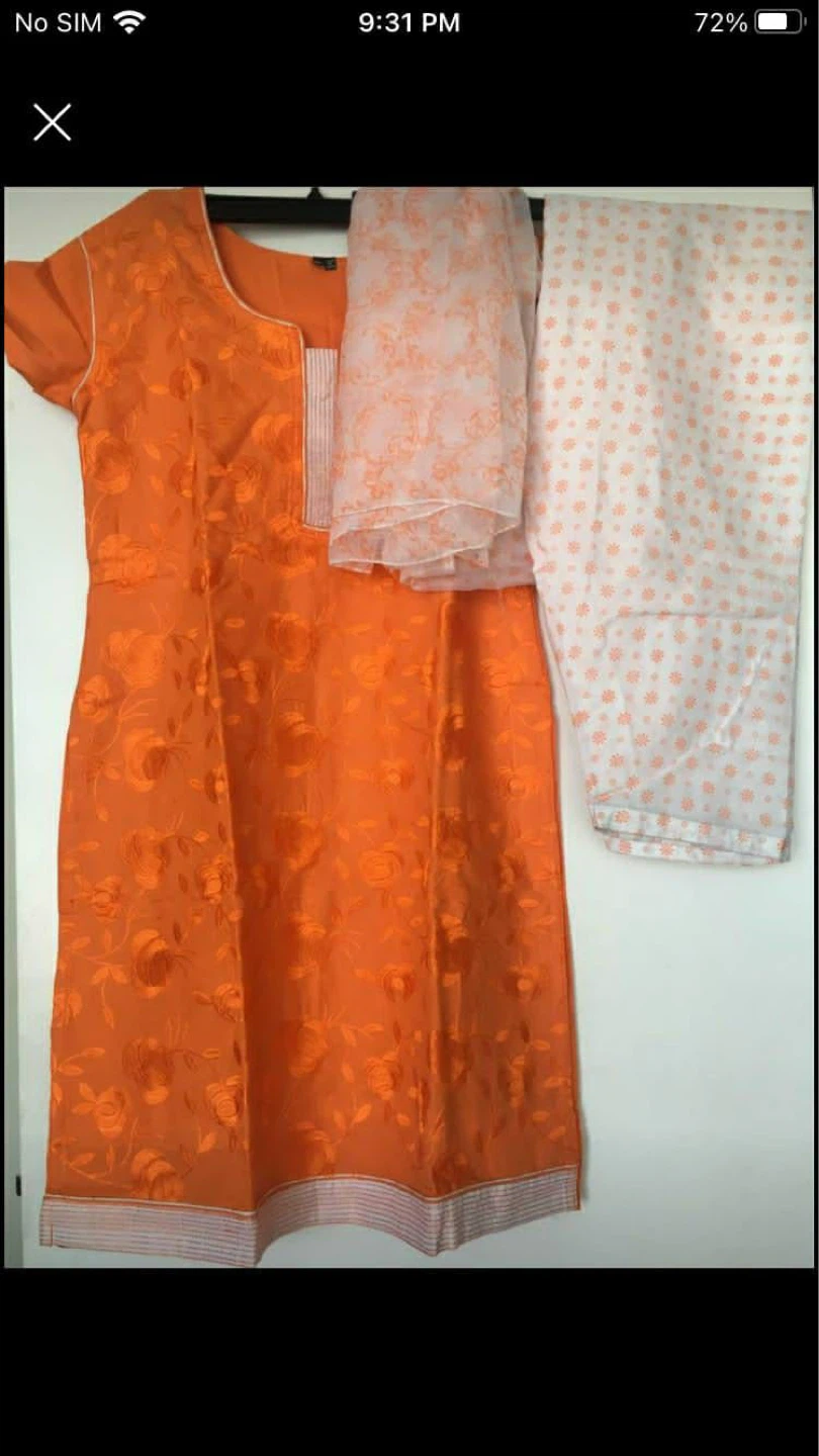 Orange embroidered 3-piece suit with dupatta