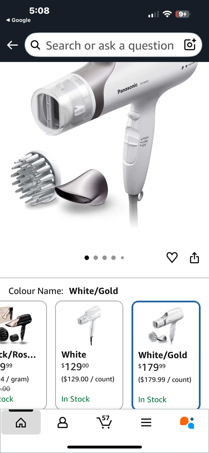 Panasonic EH-NA67 Nanoe Hair Dryer - White/Gold - photo 5