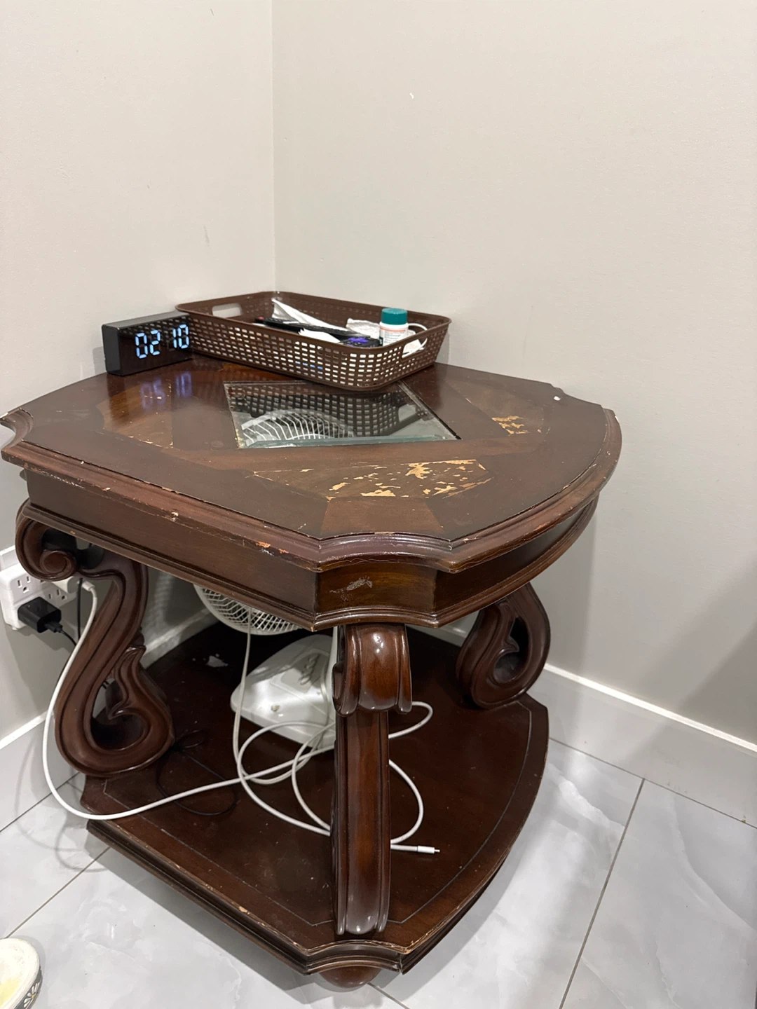 Dark Wood Accent Table with Glass Top