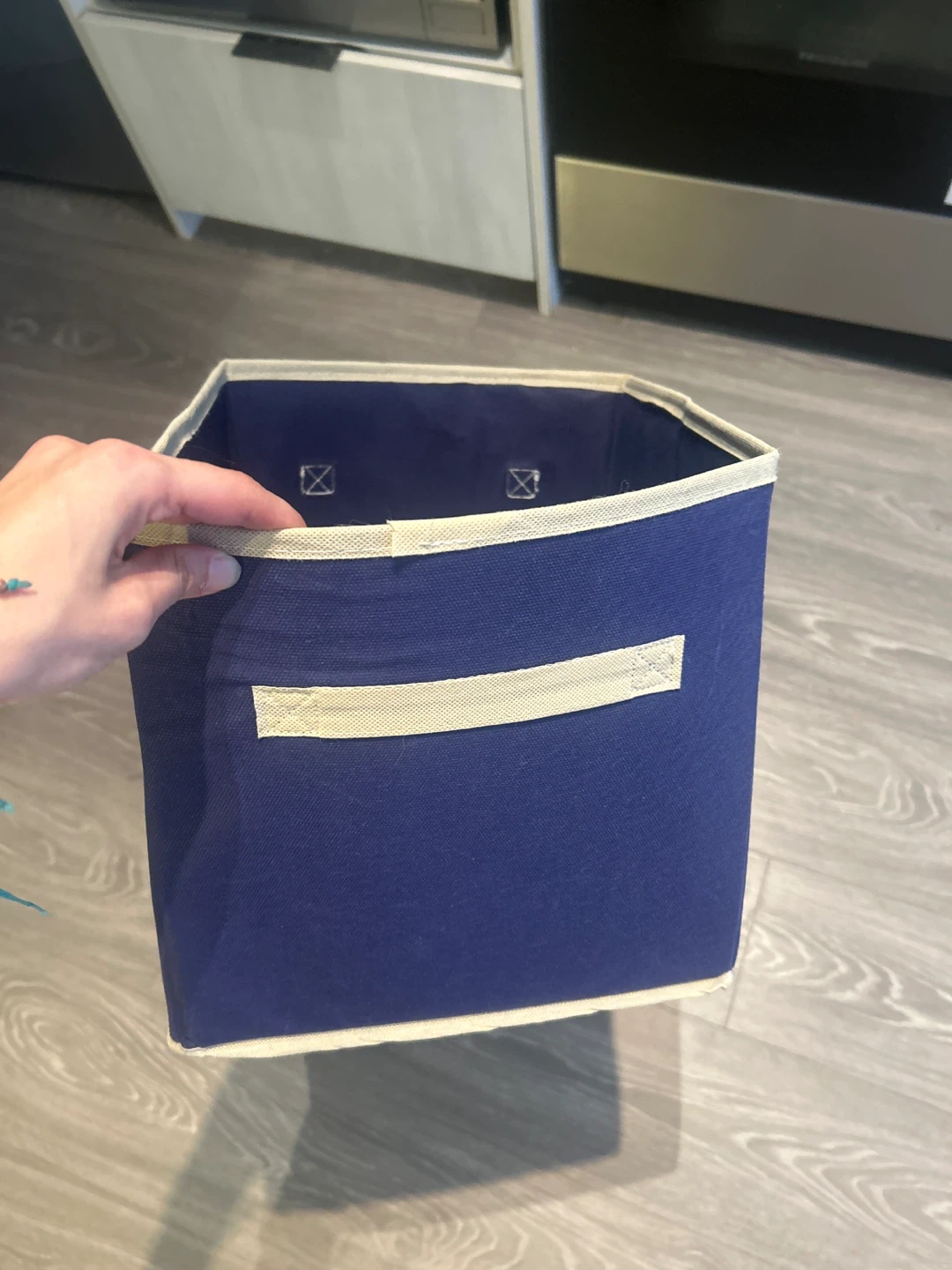 Blue fabric storage bin
