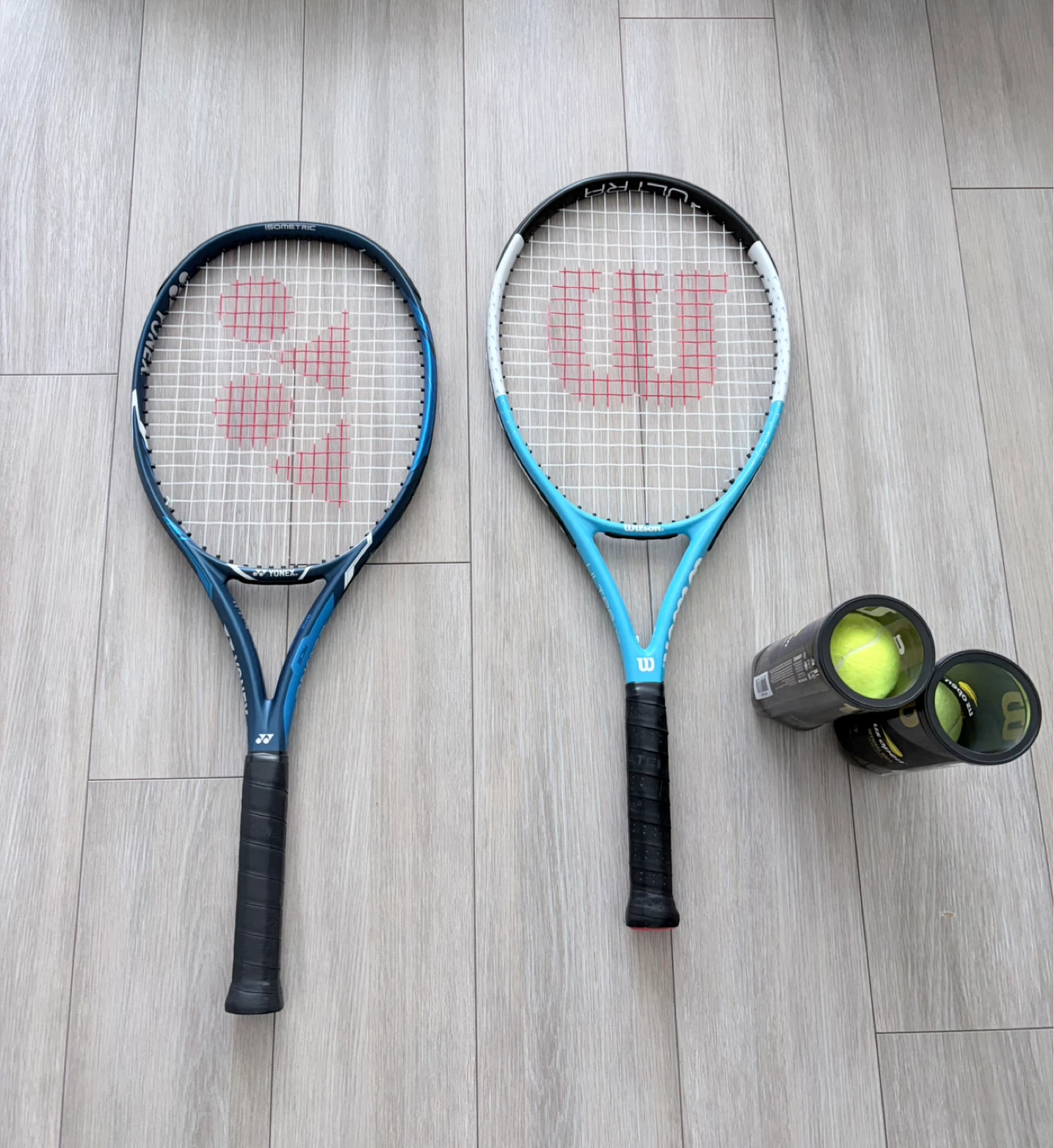 Yonex and Wilson Tennis Rackets with Tennis Balls