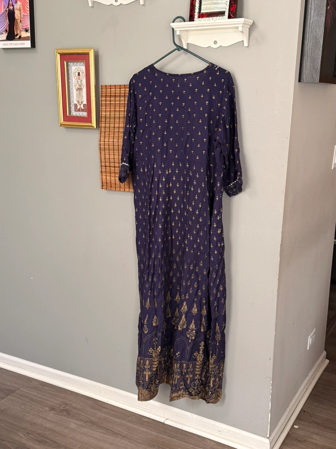 Navy Blue and Gold Printed Maxi Dress - photo 2