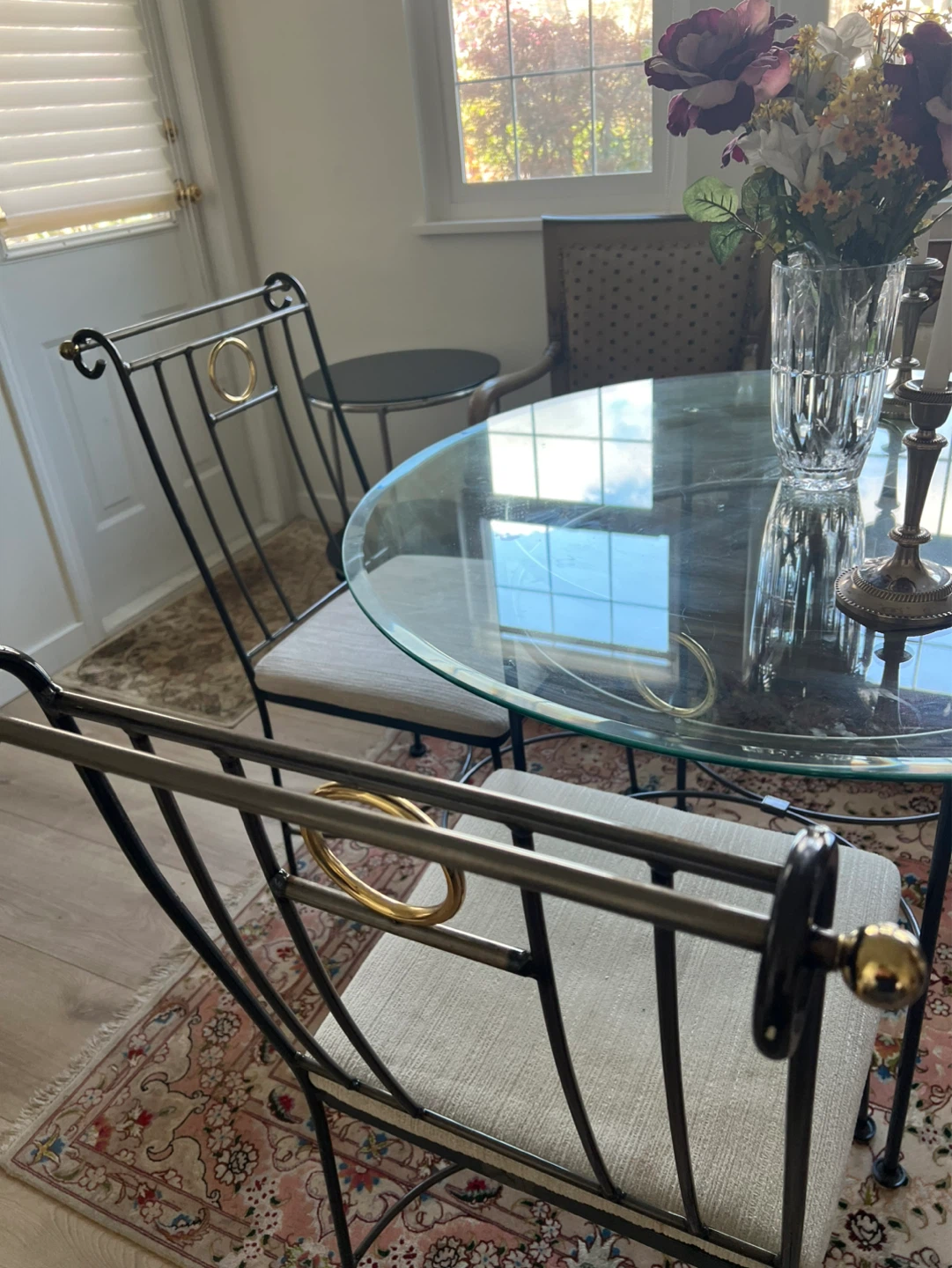 Glass Top Dining Set with Metal Chairs