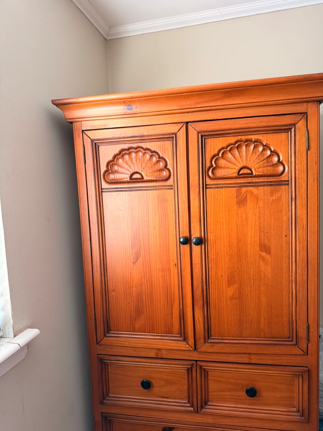 Wooden Armoire Entertainment Center with Drawers and TV - photo 3