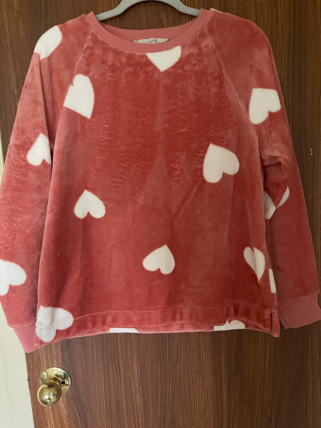 LOFT Pink Heart Plush Sweatshirt Size M