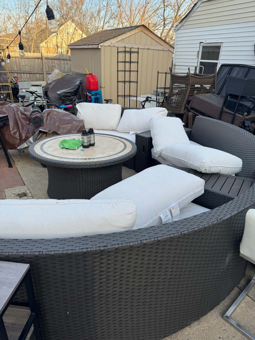Wicker Outdoor Patio Furniture Set with Fire Pit Table