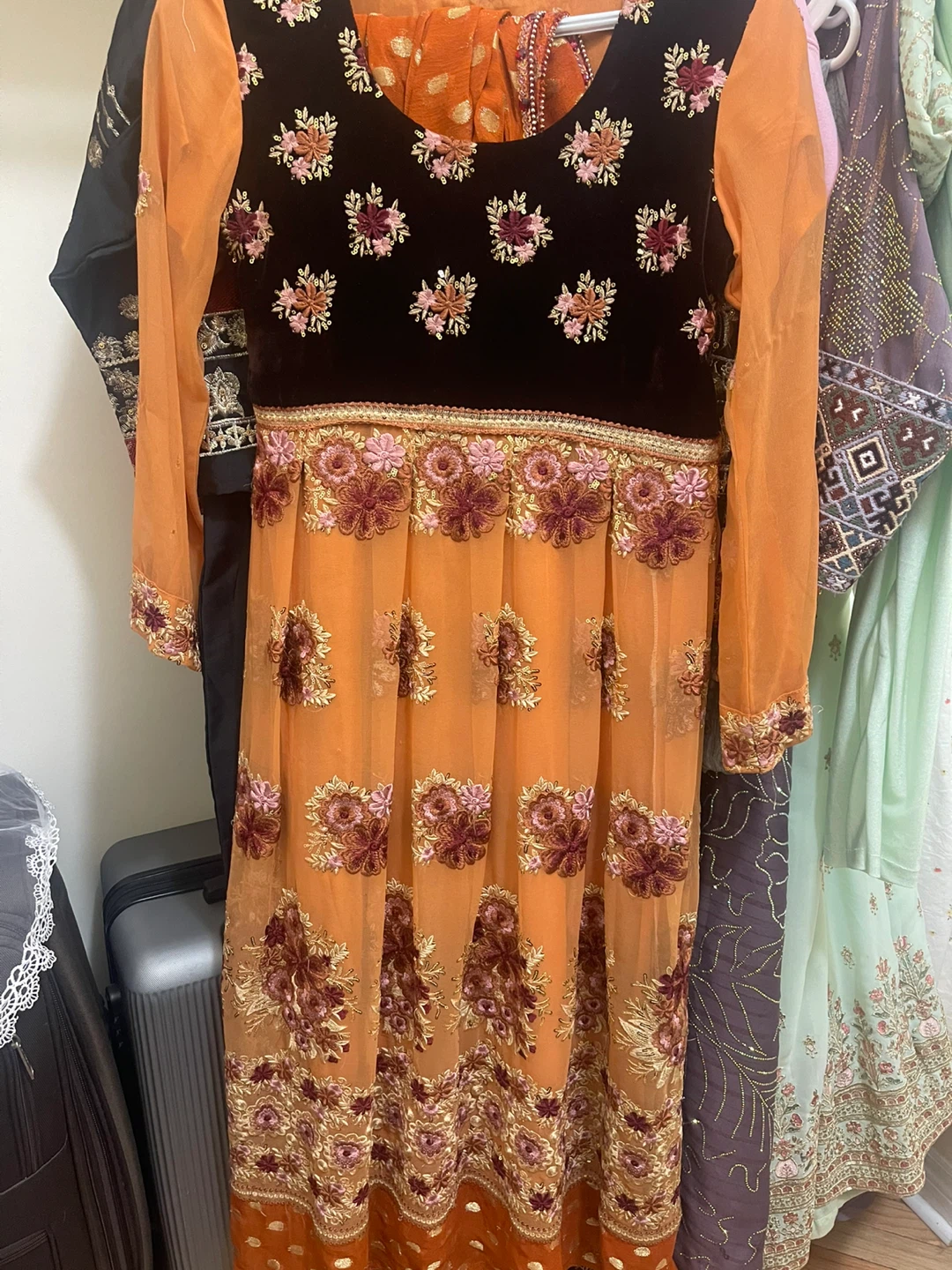 Orange Embroidered Long Sleeve Dress  3 piece - photo 2