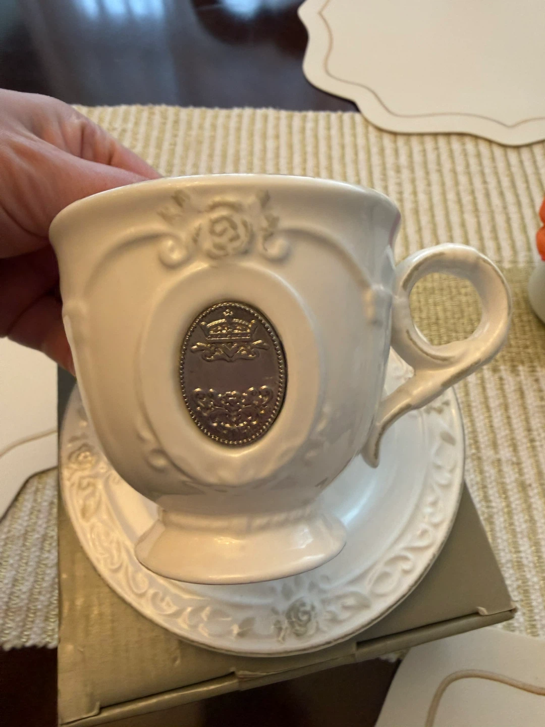 Bombay White Ceramic Cup and Saucer Set