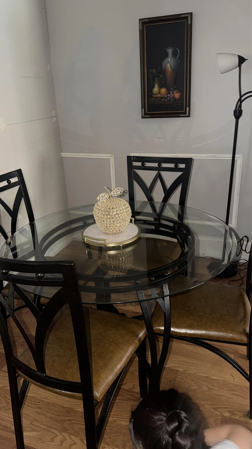 Glass Top Dining Table Set with 4 Chairs