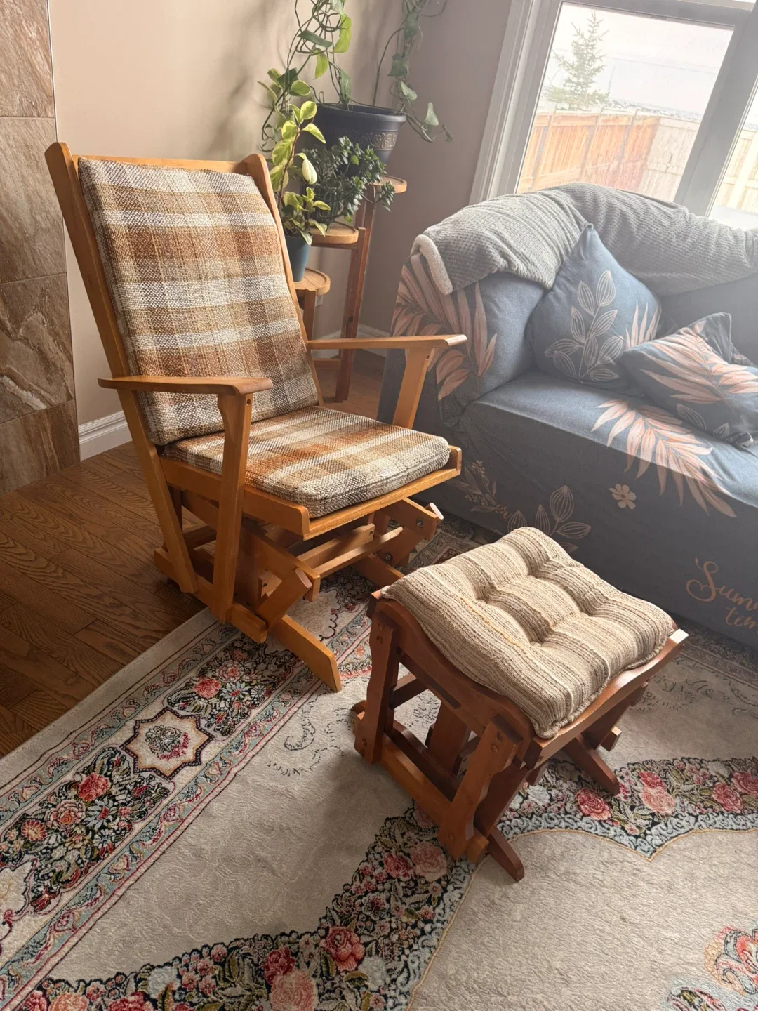 Wooden Glider Chair and Ottoman Set