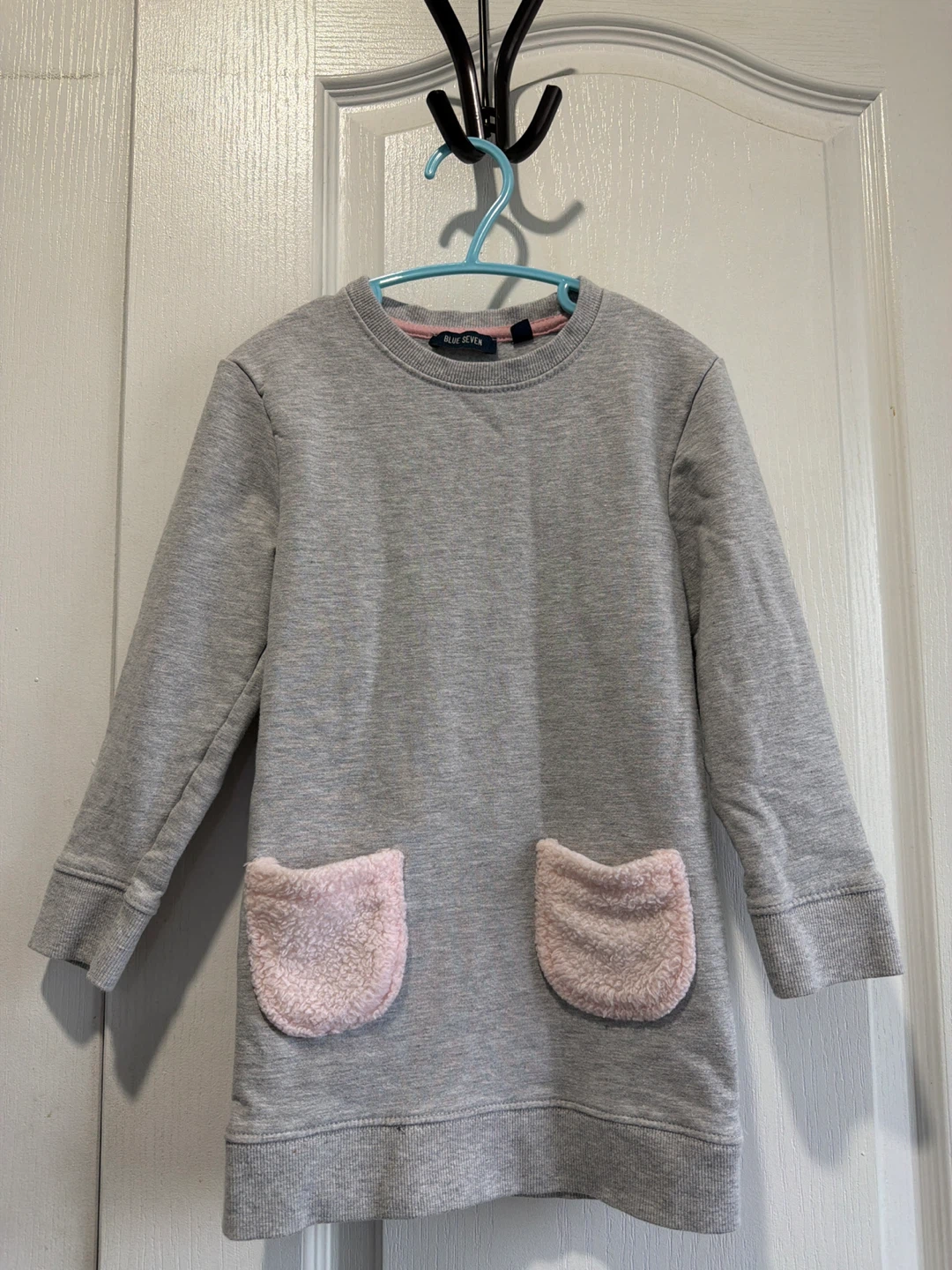 Blue Seven Grey Dress with Pink Sherpa Pockets