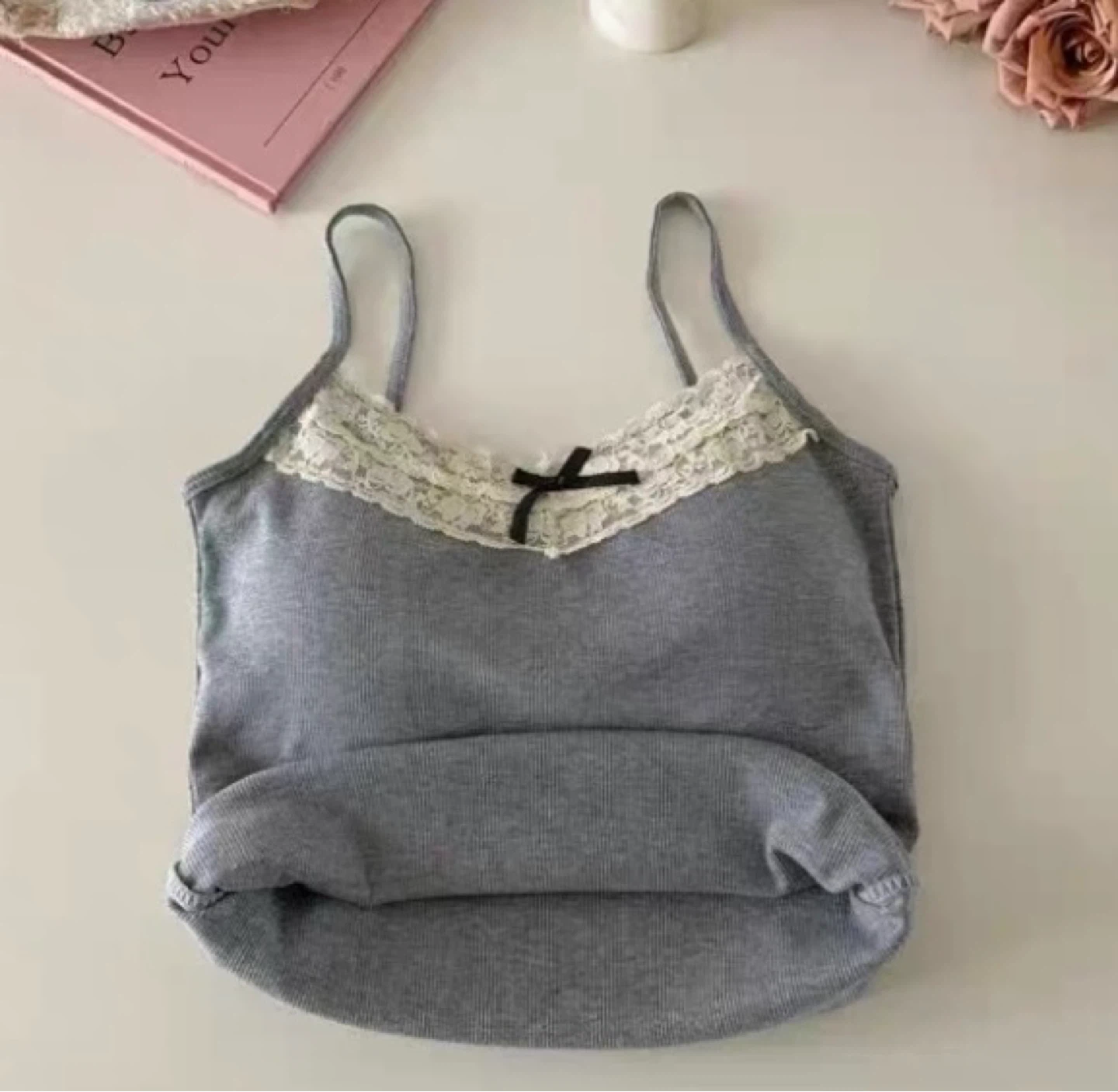 XXS Grey Lace Trim Camisole Top - photo 2
