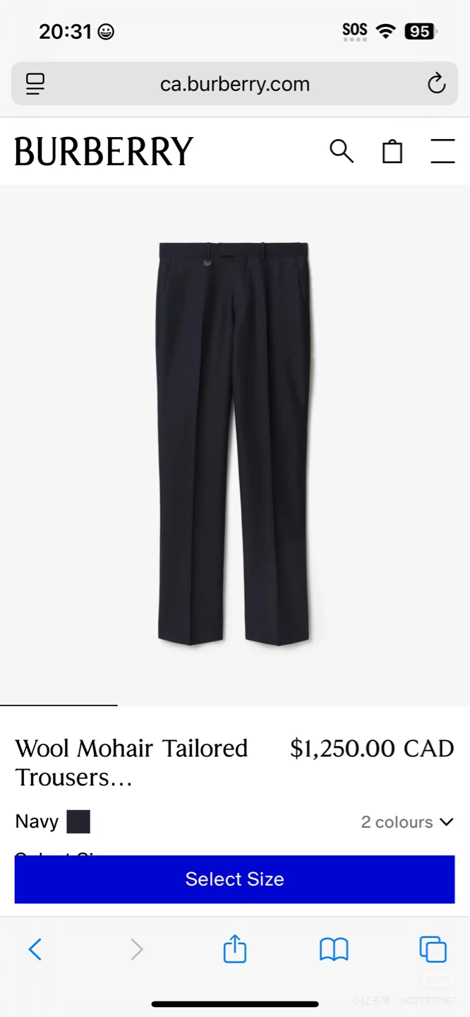 Burberry Wool Mohair Tailored Trousers - Navy