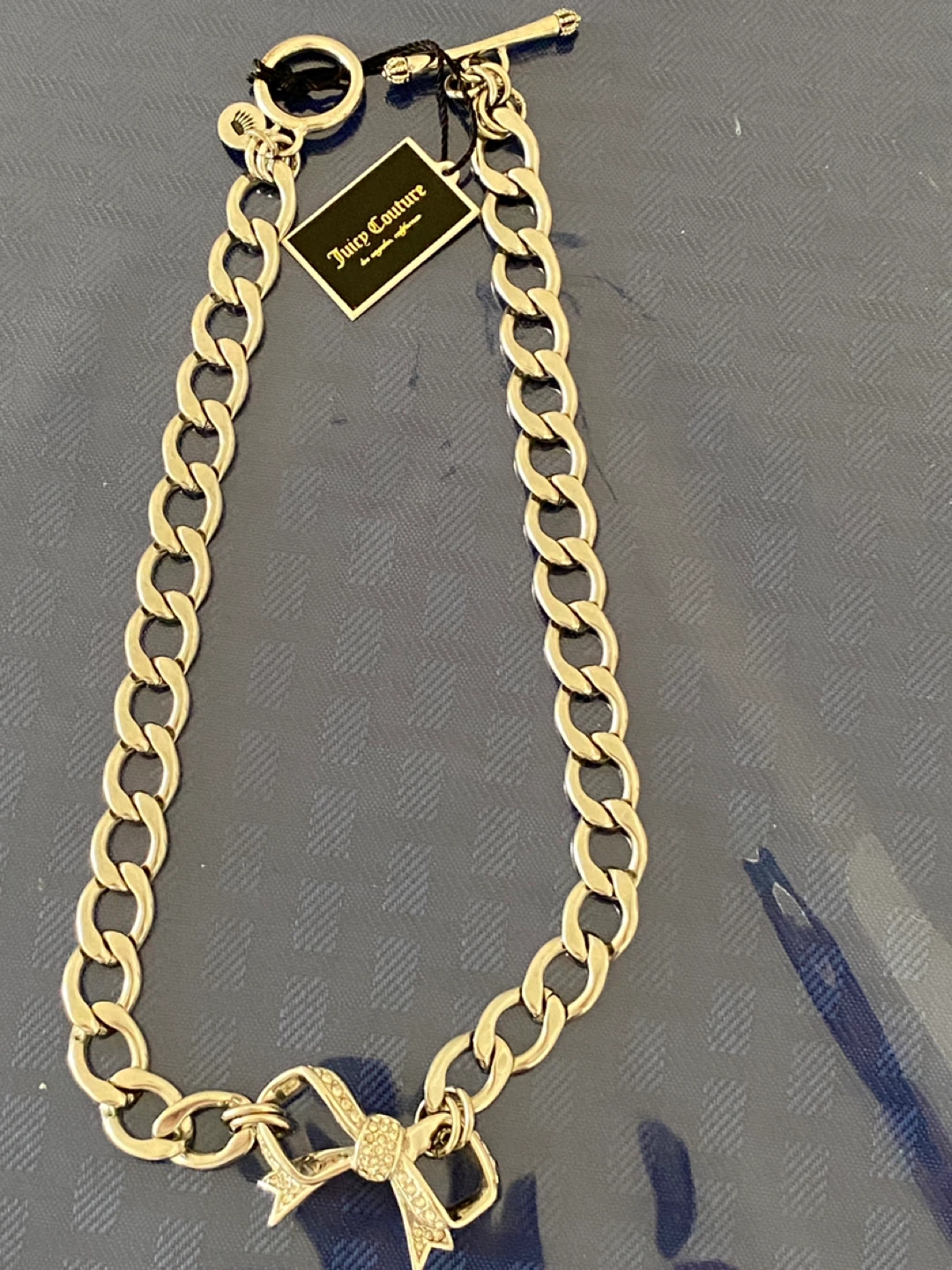 Vintage Juicy Couture Silver Tone Chain Necklace with Bow Charm - photo 2