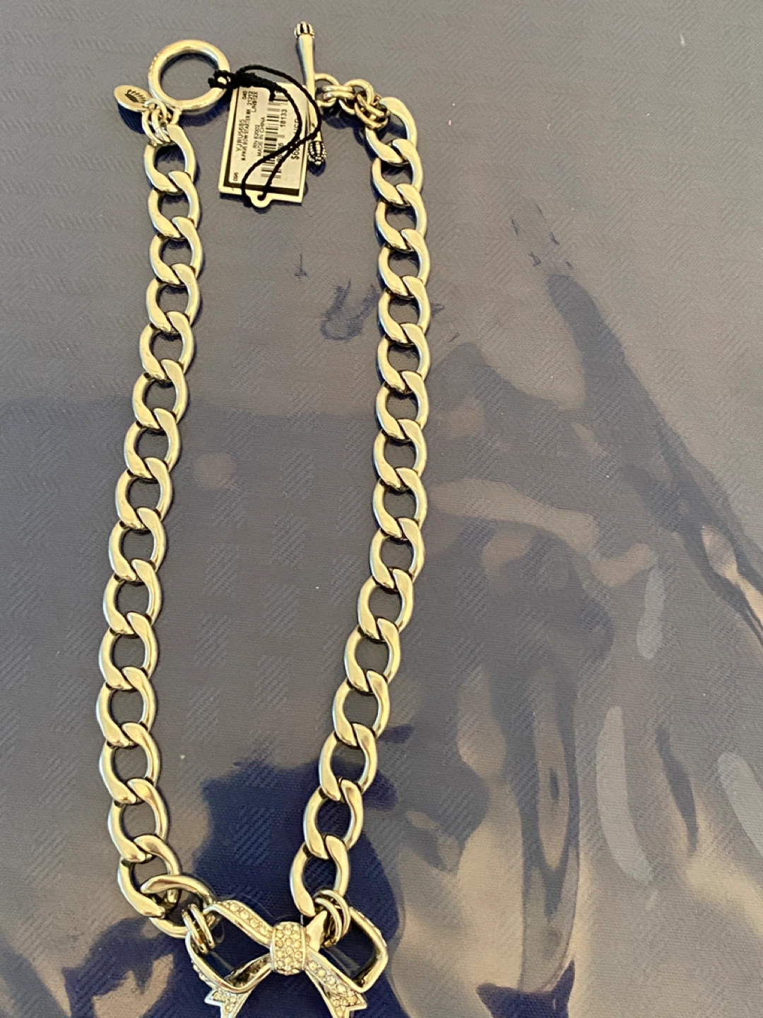 Vintage Juicy Couture Silver Tone Chain Necklace with Bow Charm - photo 4
