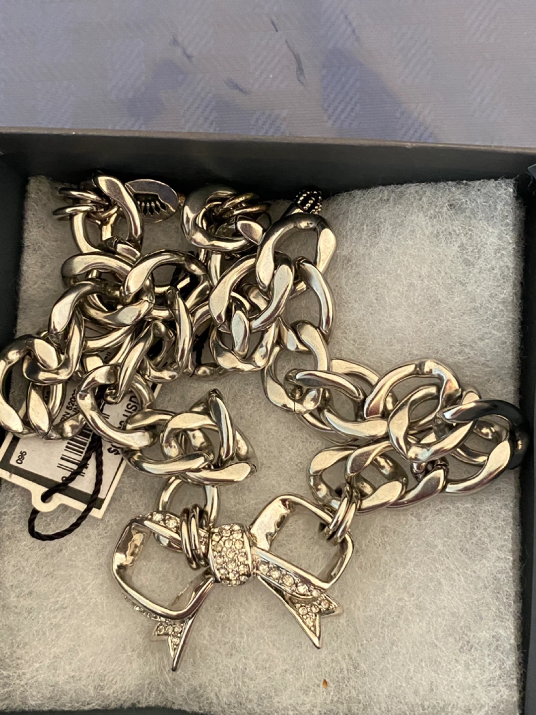 Vintage Juicy Couture Silver Tone Chain Necklace with Bow Charm - photo 5