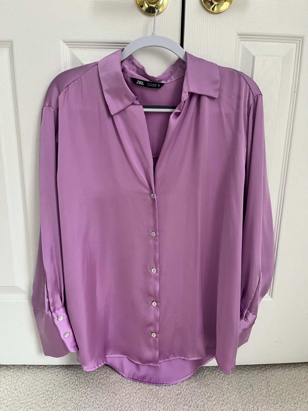 ZARA Lilac Satin Button-Up Shirt