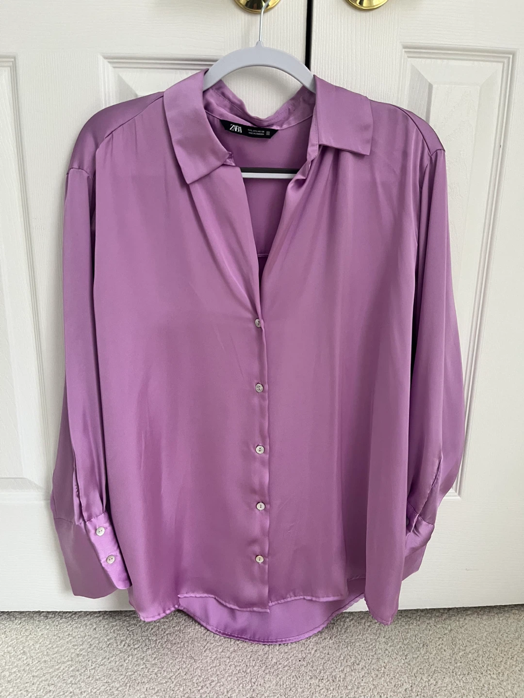 ZARA Lilac Satin Button-Up Shirt - photo 2