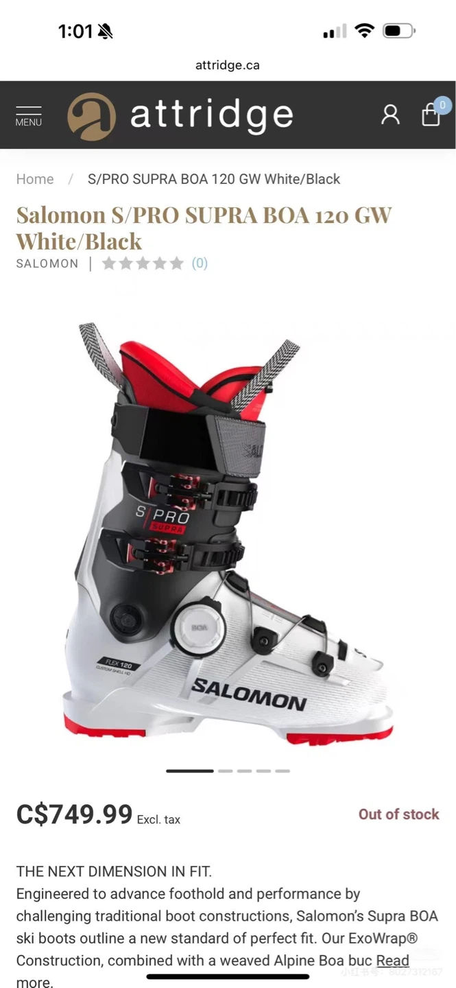 Salomon S/PRO SUPRA BOA 120 GW Ski Boots White/Black