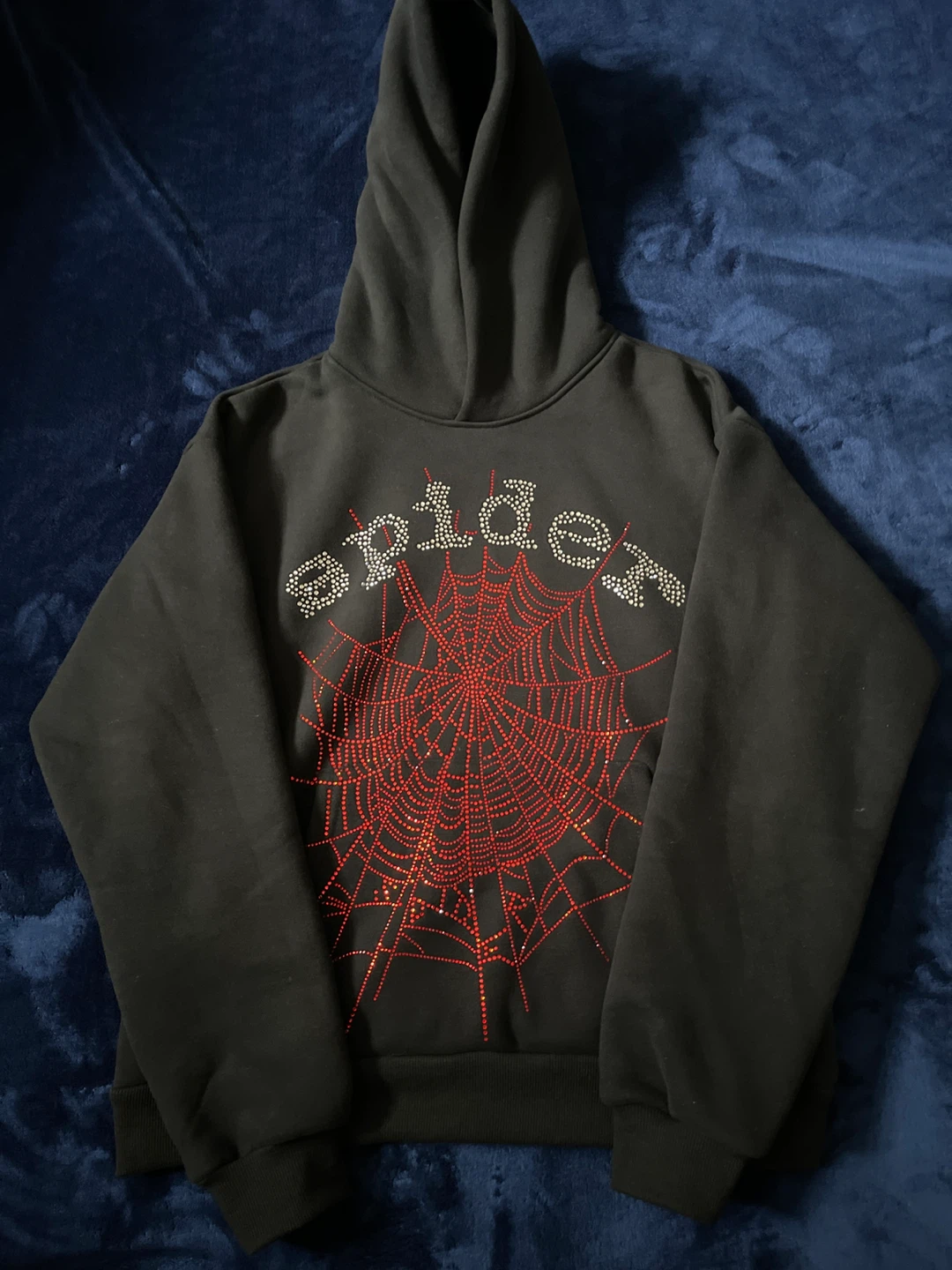 Rhinestone SPIDER hoodie size S black