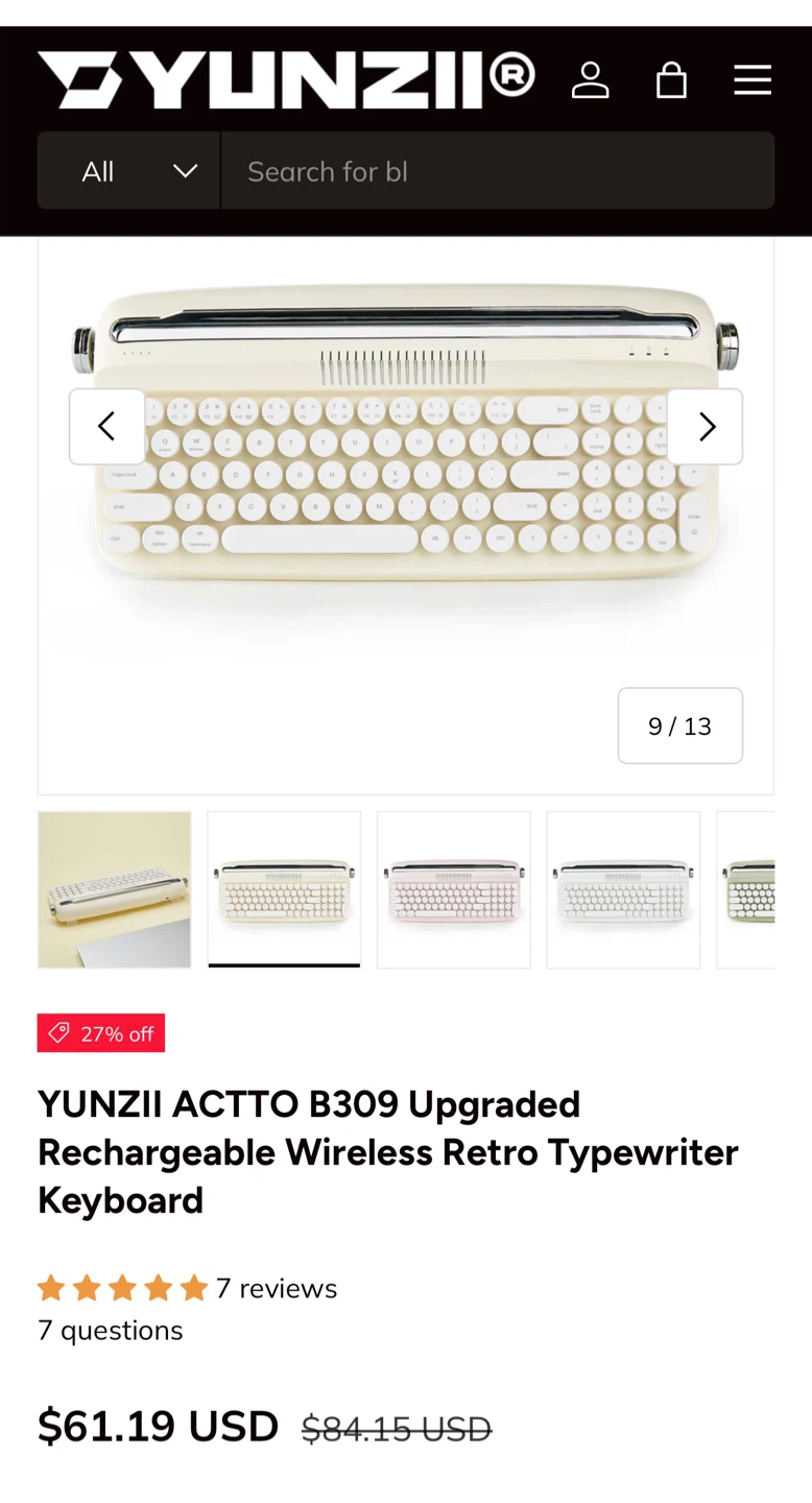 YUNZII ACTTO B309 Wireless Retro Typewriter Keyboard