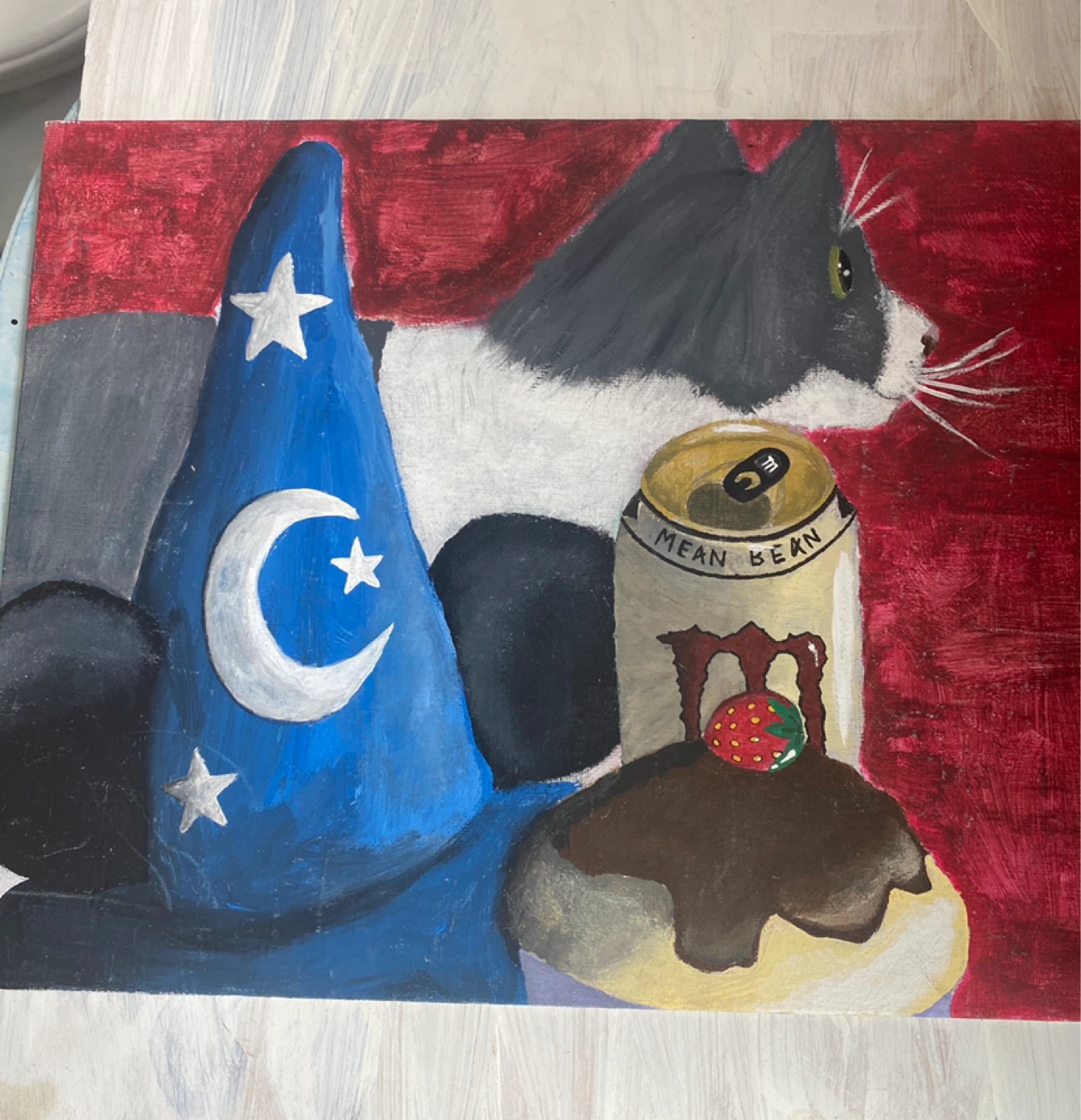 Original Painting Still Life with Guitar and Cat