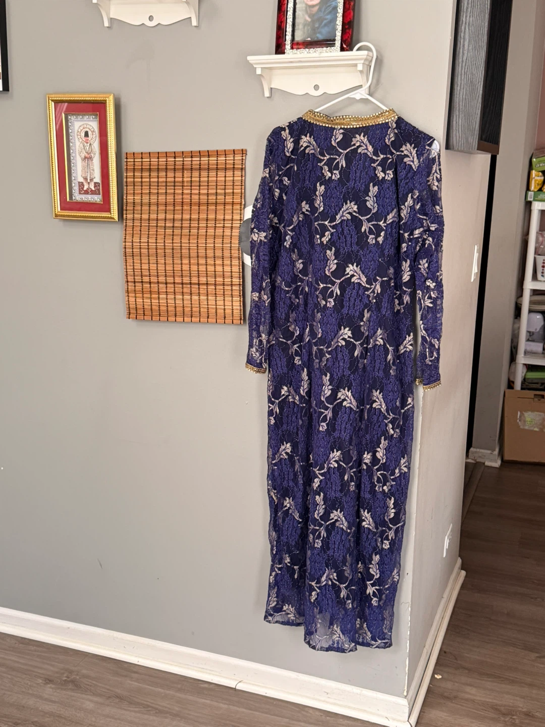 Blue Lace Maxi Dress with Gold Trim XL Size - photo 2