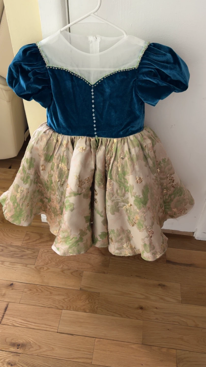 Girls Blue Velvet & Brocade Dress 5T - photo 3