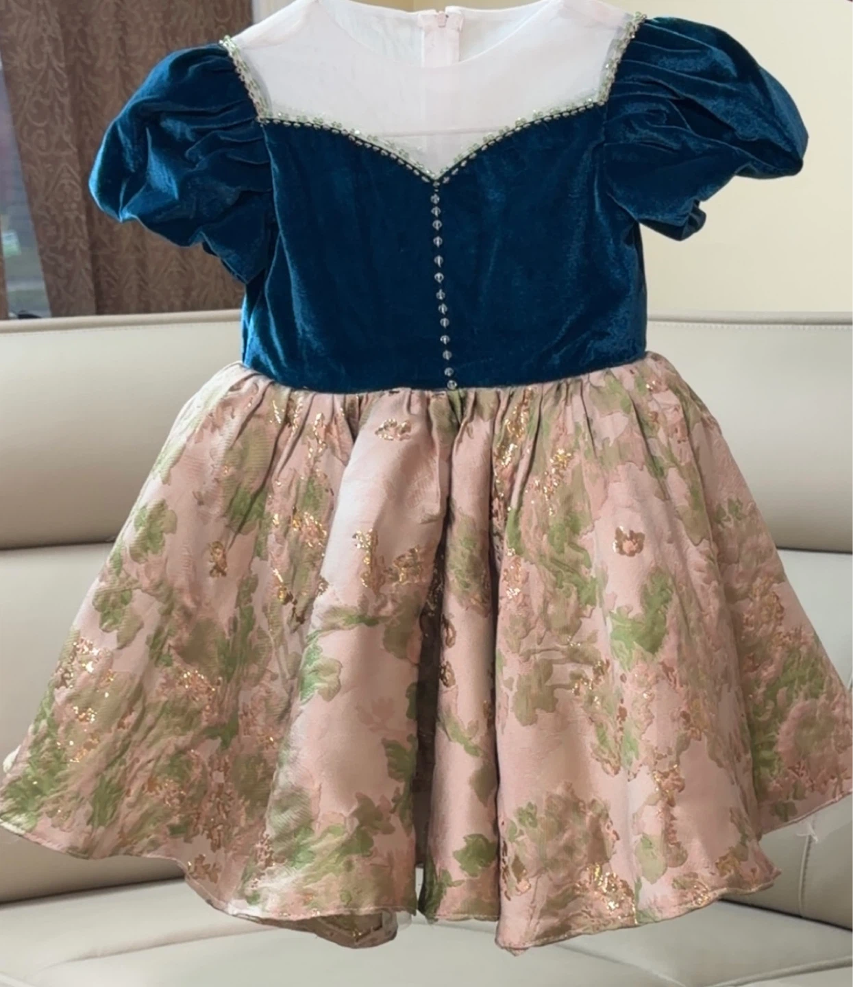 Girls Blue Velvet & Brocade Dress 5T - photo 2