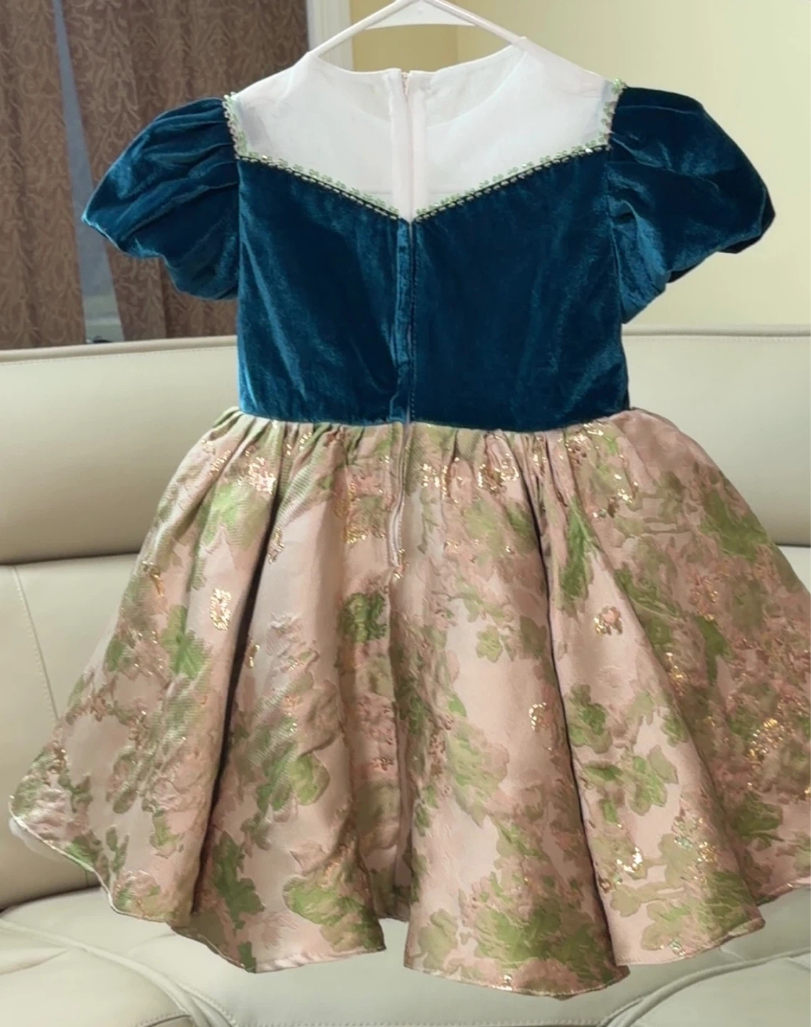 Girls Blue Velvet & Brocade Dress 5T