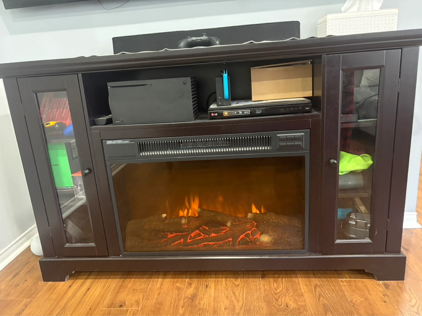 Dark Wood Electric Fireplace Entertainment Stand