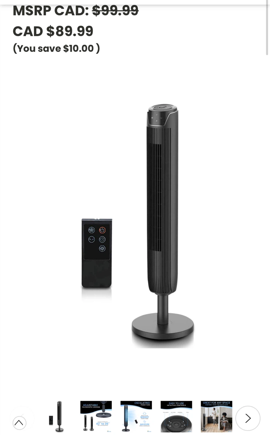 NOMA 42" (107 cm) Oscillating Tower Fan - Black - photo 5