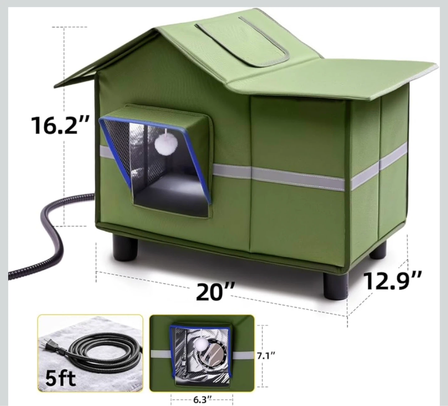Heated Cat Shelter for Outside, Large Outdoor Cat House with Roo