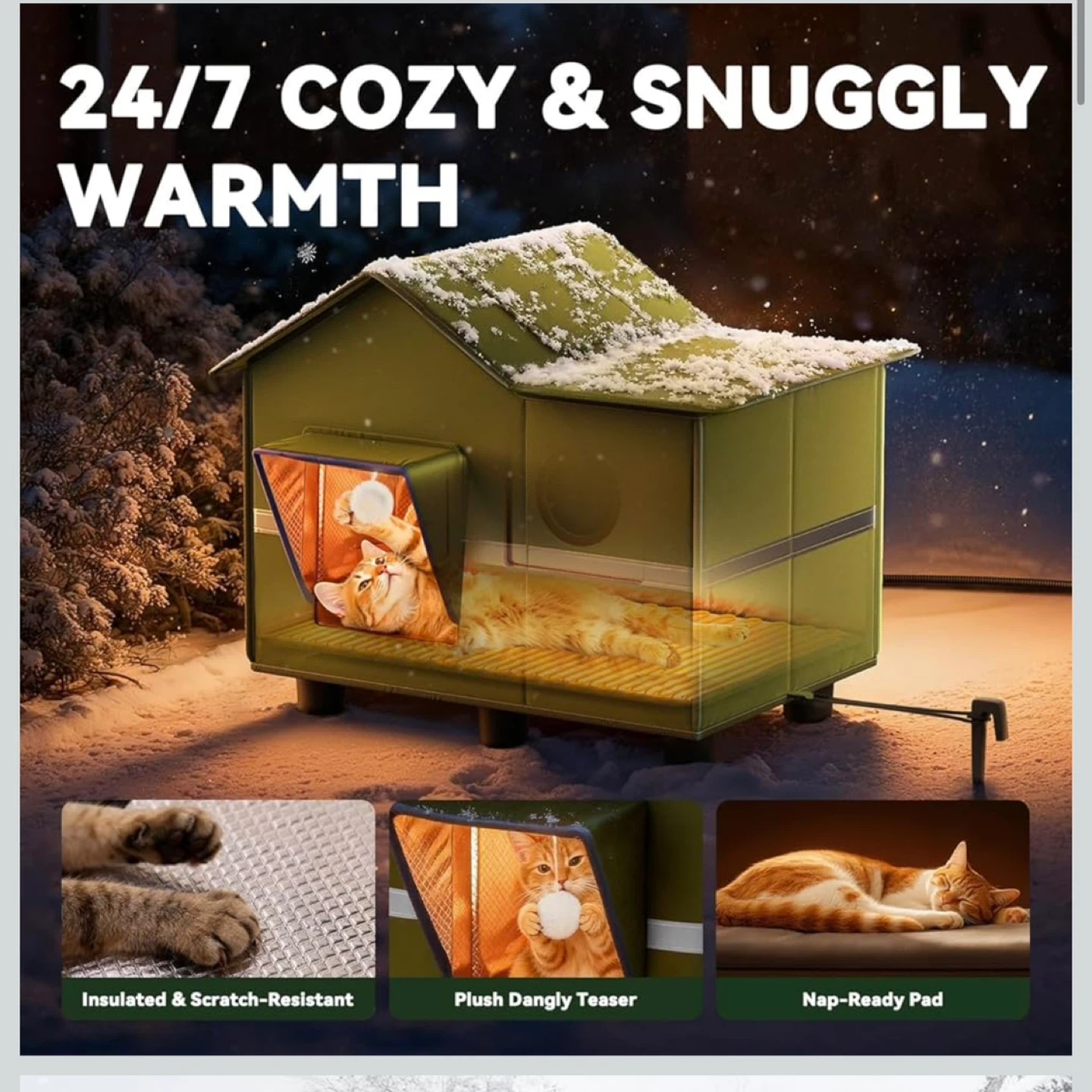 Heated Cat Shelter for Outside, Large Outdoor Cat House with Roo - photo 3