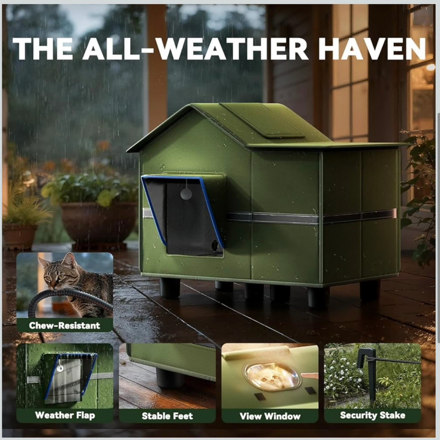 Heated Cat Shelter for Outside, Large Outdoor Cat House with Roo - photo 4